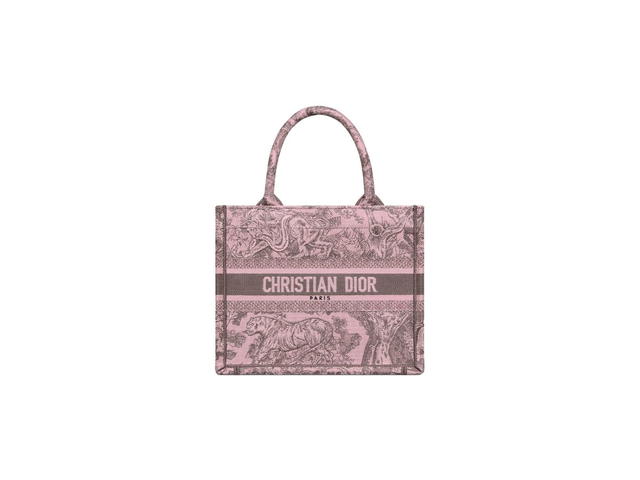 Dior Dior Small Dior Book Tote In Pink And Gray Toile De Jouy Sauvage Embroidery - view 1