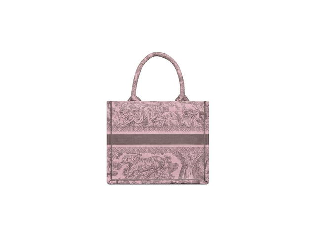 Dior Dior Small Dior Book Tote In Pink And Gray Toile De Jouy Sauvage Embroidery - view 2