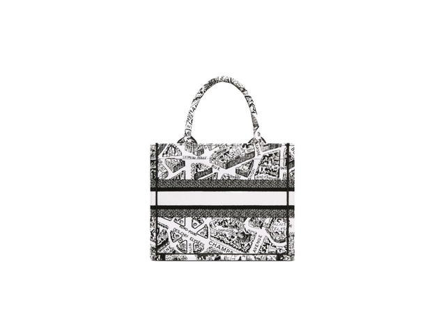 Dior Dior Small Dior Book Tote In White And Black Plan De Paris Embroidery - view 2