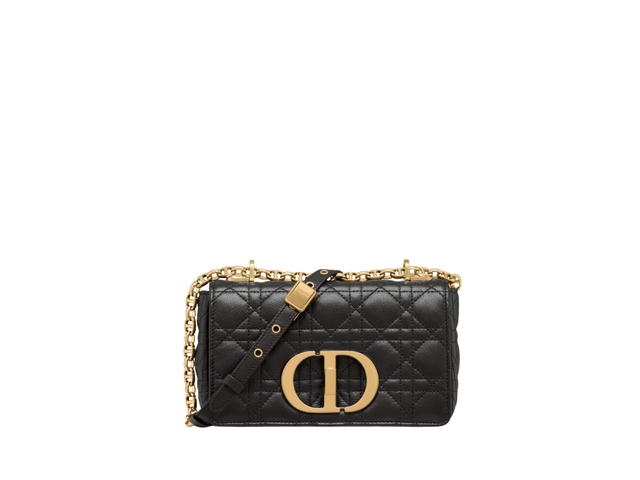 Dior Dior Small Dior Caro Bag In Black Supple Cannage Calfskin With Gold-Finish Metal - view 1