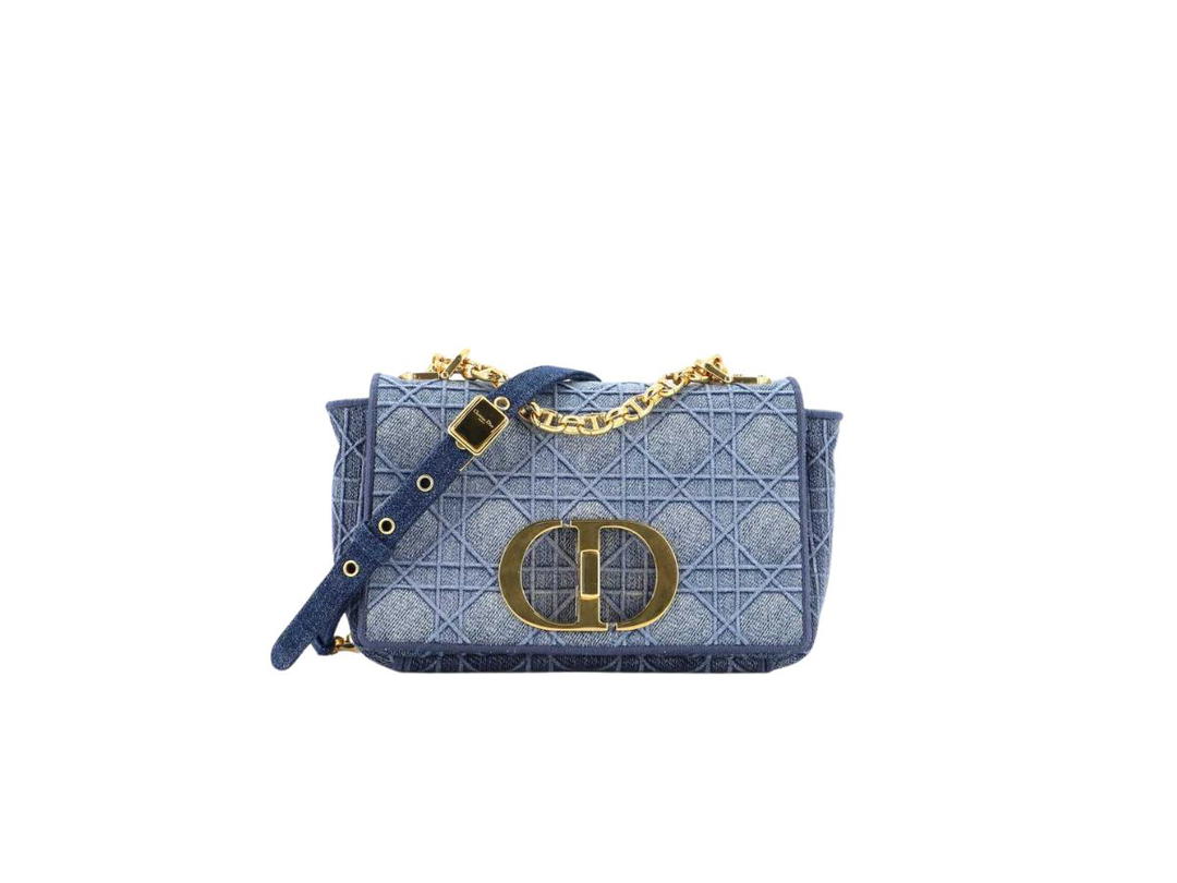 Dior Dior Small Dior Caro Bag In Blue Cannage Denim