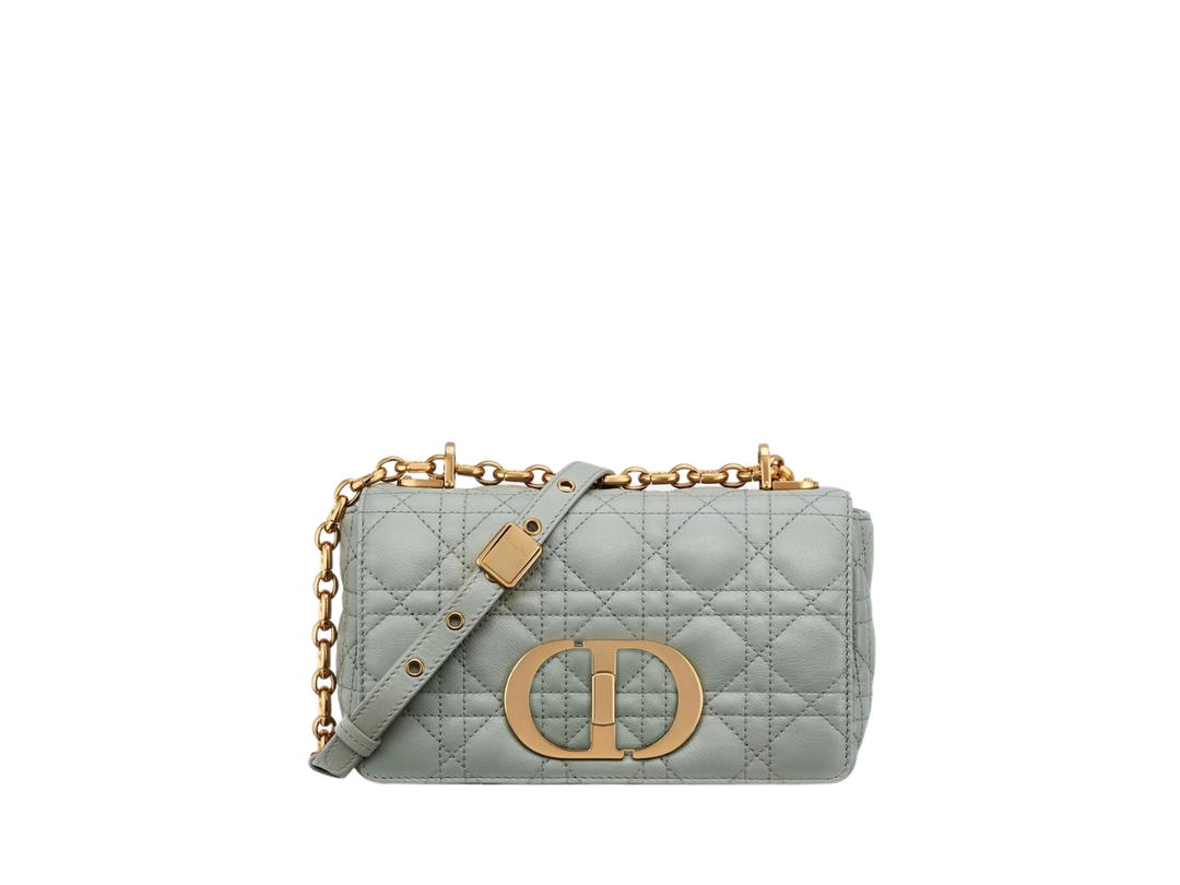 Dior Dior Small Dior Caro Bag In Gray Stone Supple Cannage Calfskin With Gold-Finish Metal