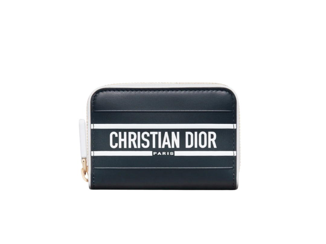 Dior Dior Small Dior Vibe Voyageur Card Holder In Blue Calfskin With Gold-Finish Metal Hardware