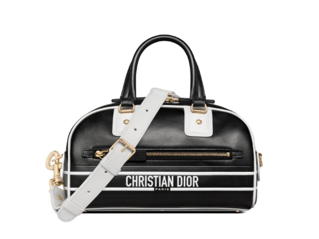 Dior Dior Small Dior Vibe Zip Bowling Bag Black And White Smooth Calfskin