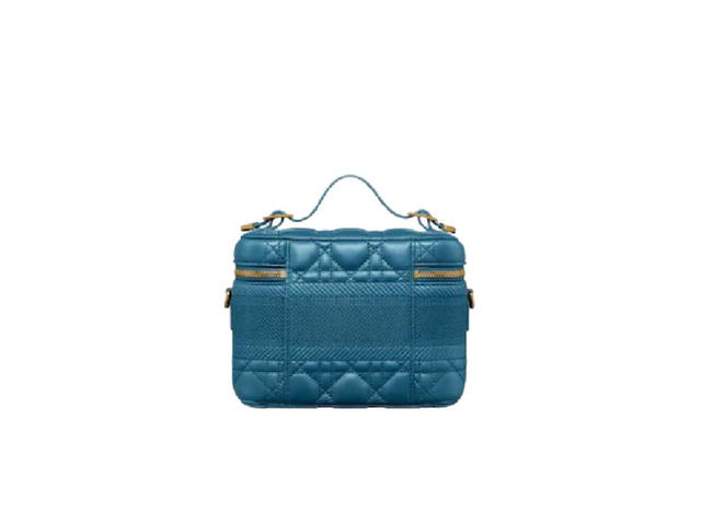 Dior Dior Small Diortravel Vanity Case In Cannage Lambskin With Shiny Antique Gold-Finish Metal Steel Blue - view 2