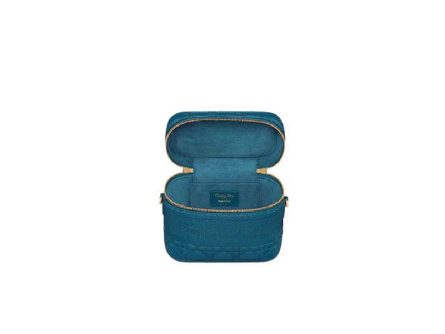 Dior Dior Small Diortravel Vanity Case In Cannage Lambskin With Shiny Antique Gold-Finish Metal Steel Blue - view 3