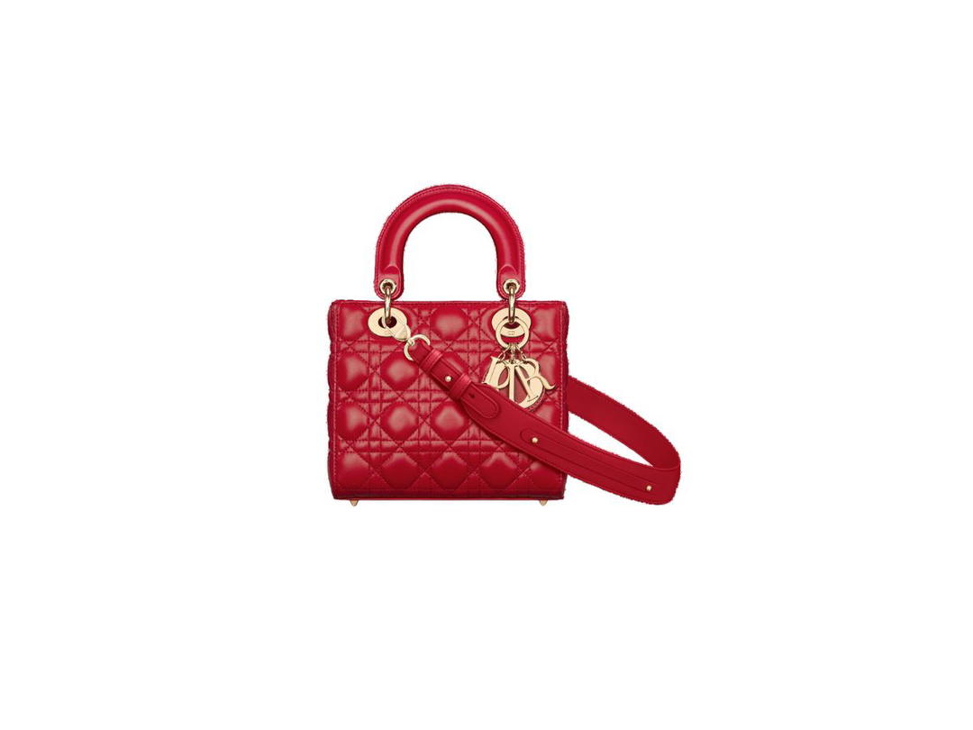 Dior Dior Small Lady Dior Bag In Amaryllis Red Cannage Lambskin
