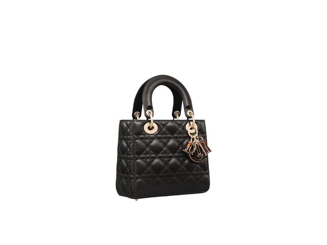 Dior Dior Small Lady Dior My ABCDior Bag In Black Cannage Lambskin With Pale Gold-Finish Metal And Brown Tortoiseshell-Effect Resin - view 2
