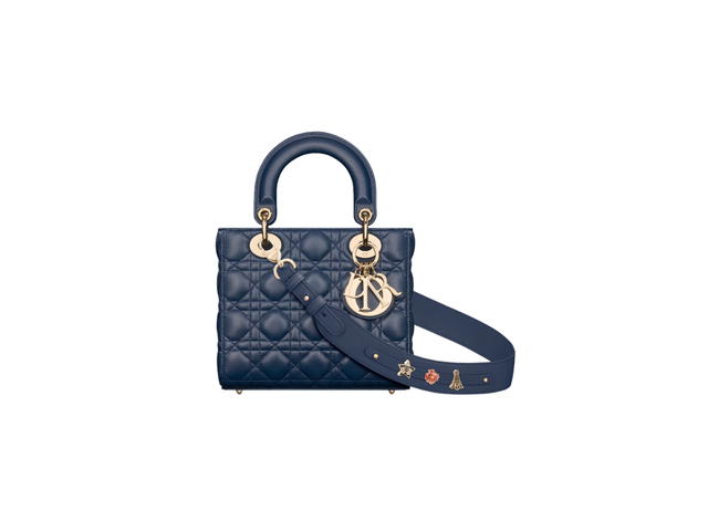 Dior Dior Small Lady Dior My ABCDior Bag In Deep Ocean Blue Cannage Lambskin With Gold-Finish Metal Hardware - view 1