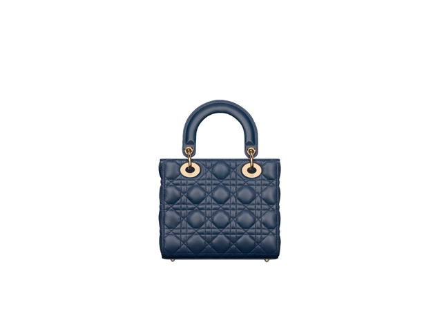 Dior Dior Small Lady Dior My ABCDior Bag In Deep Ocean Blue Cannage Lambskin With Gold-Finish Metal Hardware - view 3