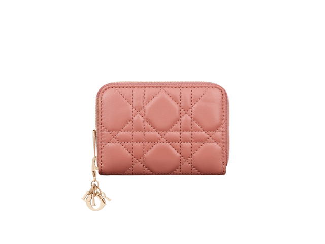 Dior Dior Small Lady Dior Voyageur Coin Purse In Ethereal Pink Cannage Lambskin - view 1