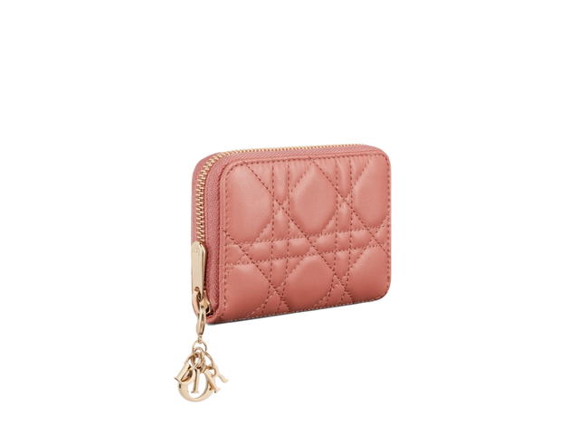 Dior Dior Small Lady Dior Voyageur Coin Purse In Ethereal Pink Cannage Lambskin - view 2