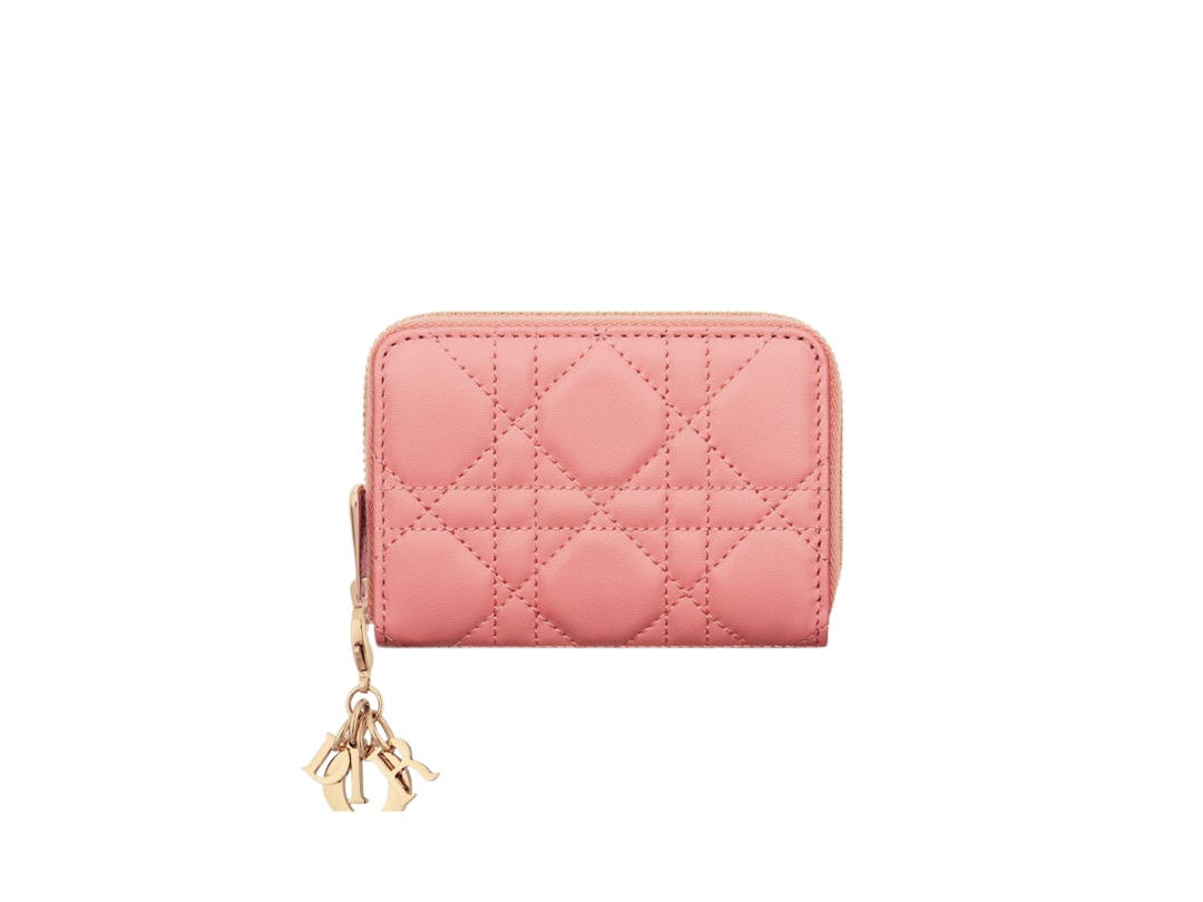 Dior Dior Small Lady Dior Voyageur Coin Purse In Light Pink Cannage Lambskin