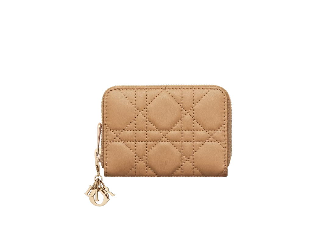 Dior Dior Small Lady Dior Voyageur Coin Purse In Medium Tan Cannage Lambskin