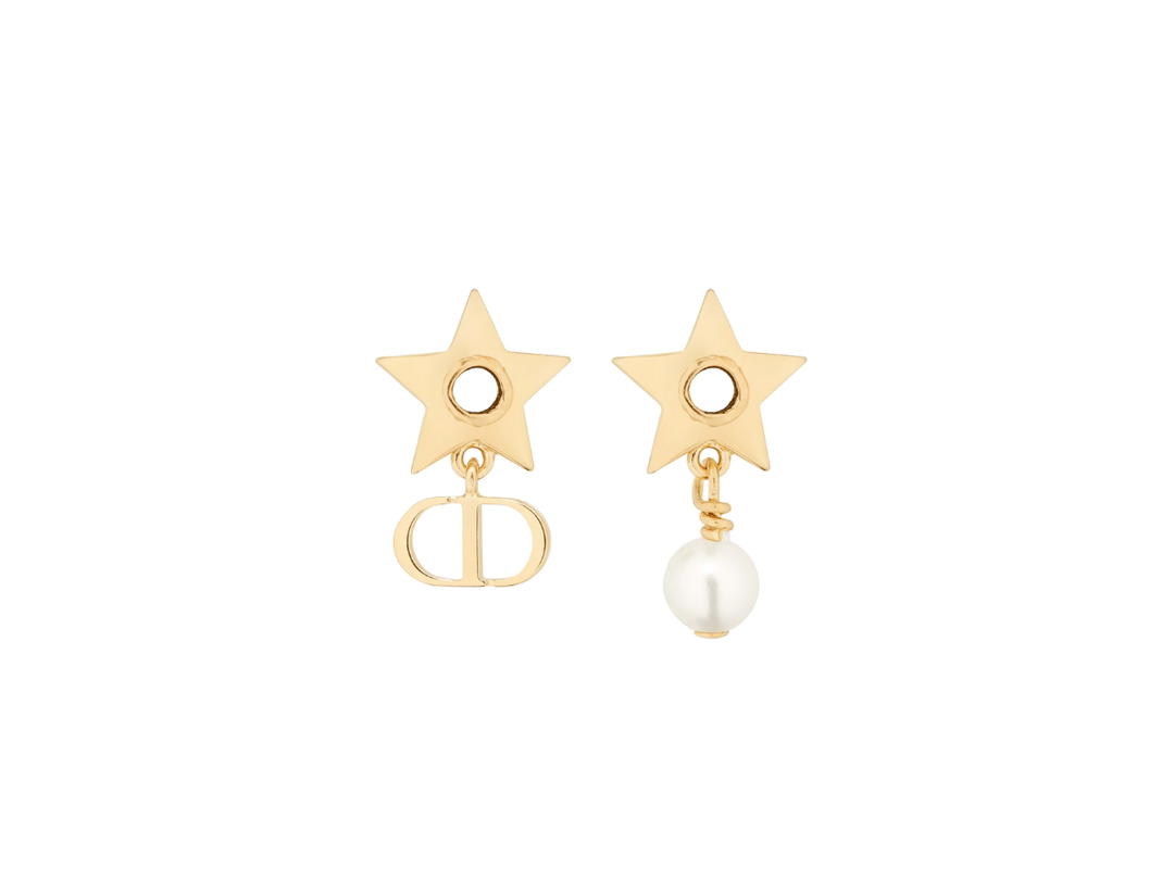 Dior Dior Star Earrings In Gold-Finish Metal With A White Resin Pearl And Mirrors