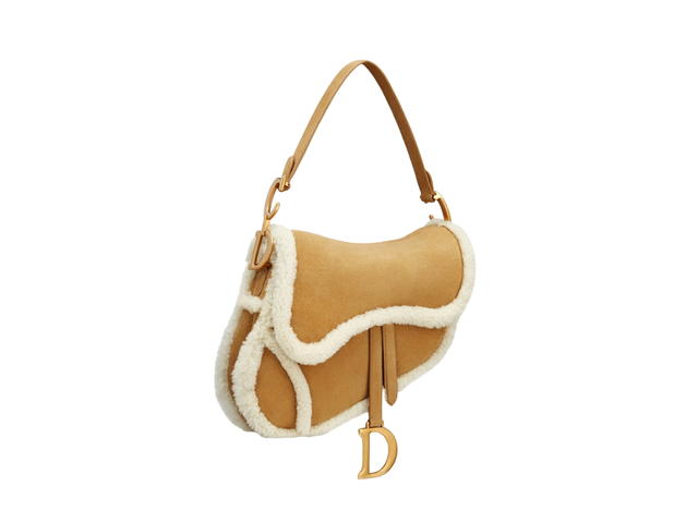 Dior Dior Shearling Saddle Bag In White Shearing Trim Suede Leather With Gold-tone Hardware Camel - view 2