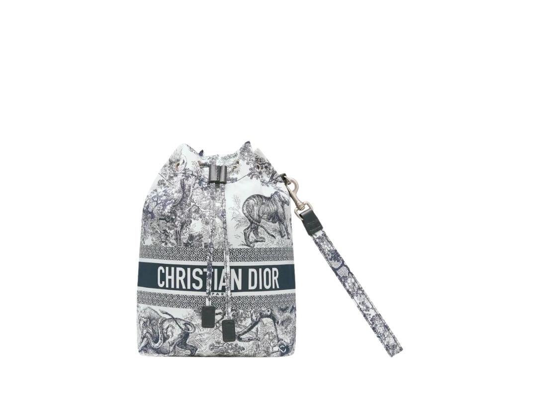 Dior Dior Travel Pouch In Blue Toile de Jouy Reverse Technical Fabric With Silver Hardware