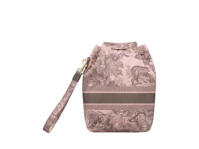 Dior Dior Travel Pouch In Gray And Pink Technical Fabric Toile De Jouy Sauvage Motif With Gold Color Hardware - view 2