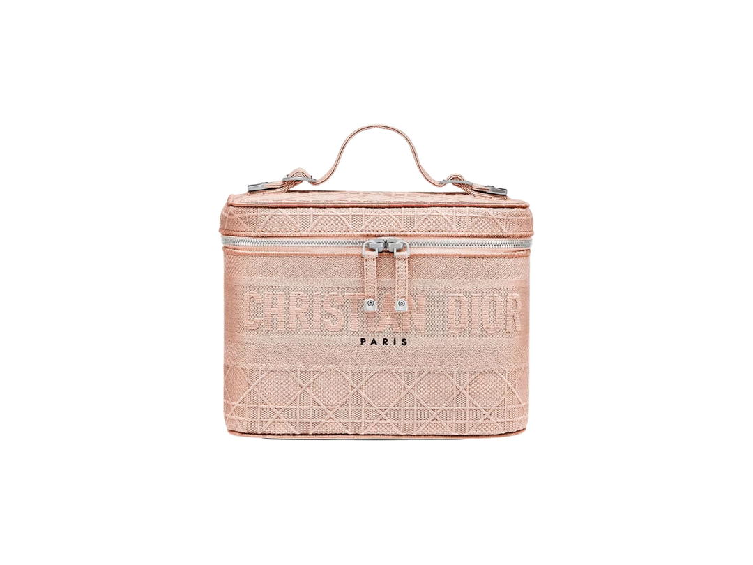 Dior Dior Travel Vanity Case In Bois De Rose Cannage Motif Canvas With Silver-Tone Hardwware