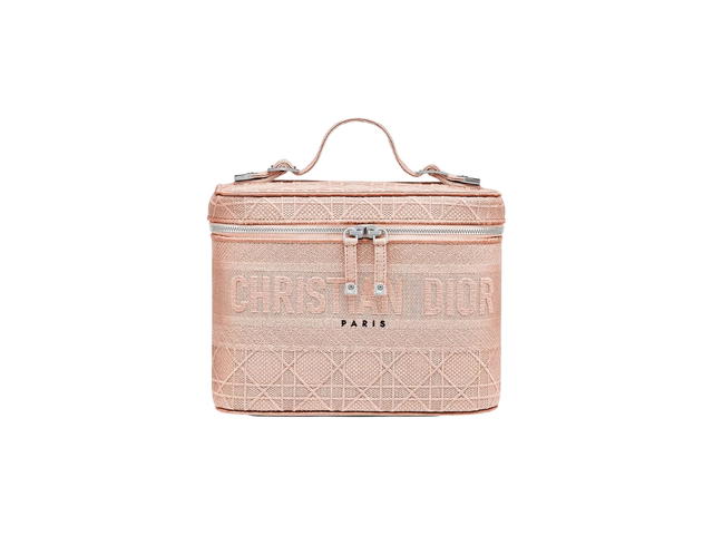 Dior Dior Travel Vanity Case In Bois De Rose Cannage Motif Canvas With Silver-Tone Hardwware - view 1