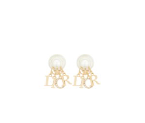 Dior Tribales Clip Earrings In Gold-Finish Metal With White Resin Pearls And White Crystals