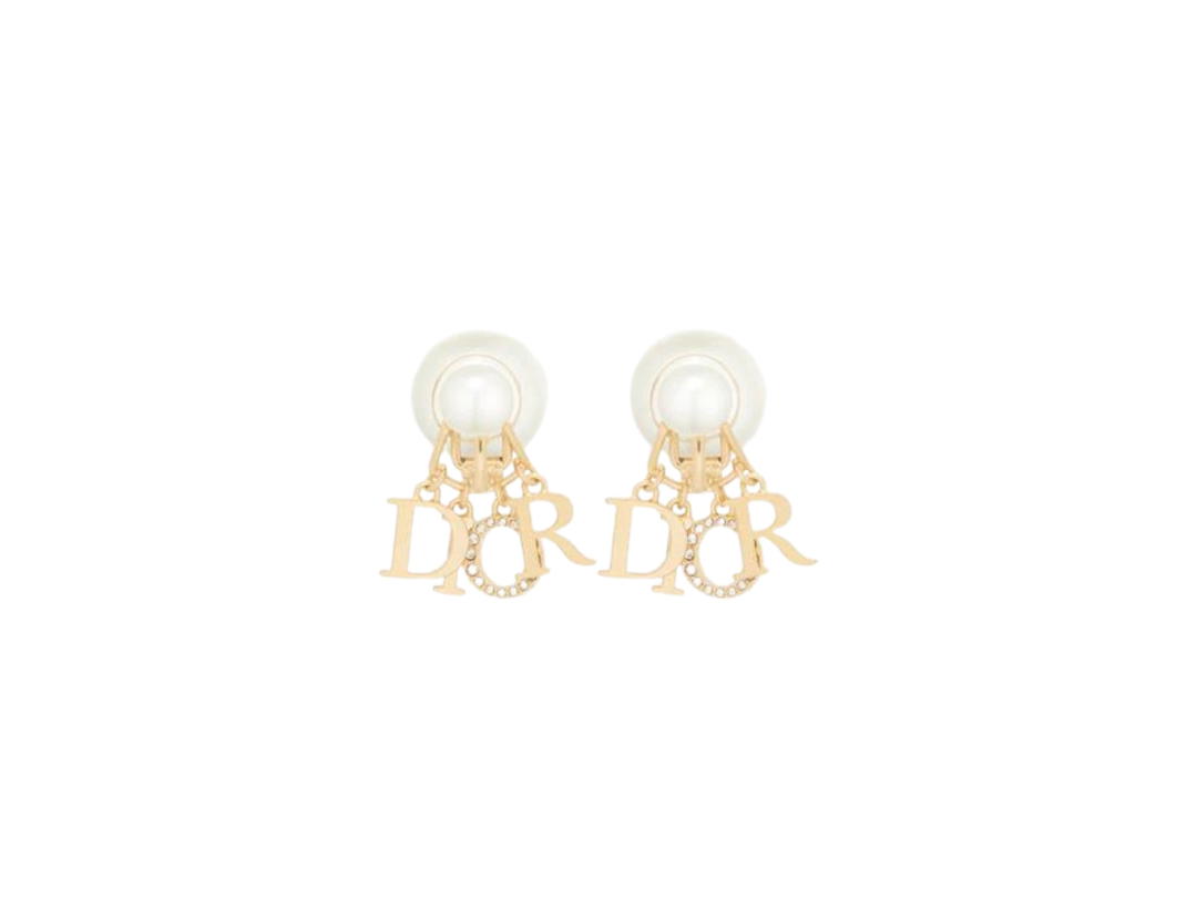 Dior Dior Tribales Clip Earrings In Gold-Finish Metal With White Resin Pearls And White Crystals
