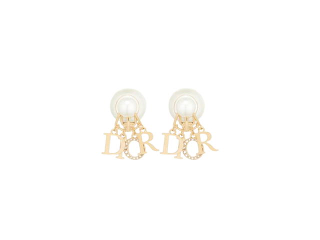 Dior Dior Tribales Clip Earrings In Gold-Finish Metal With White Resin Pearls And White Crystals - view 1