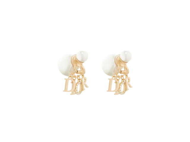 Dior Dior Tribales Clip Earrings In Gold-Finish Metal With White Resin Pearls And White Crystals - view 2
