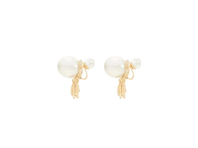 Dior Dior Tribales Clip Earrings In Gold-Finish Metal With White Resin Pearls And White Crystals - view 3
