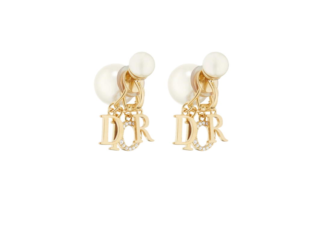 Dior Dior Tribales Clip-On Earrings In Gold-Finish Metal, White Resin Pearls and White Crystals