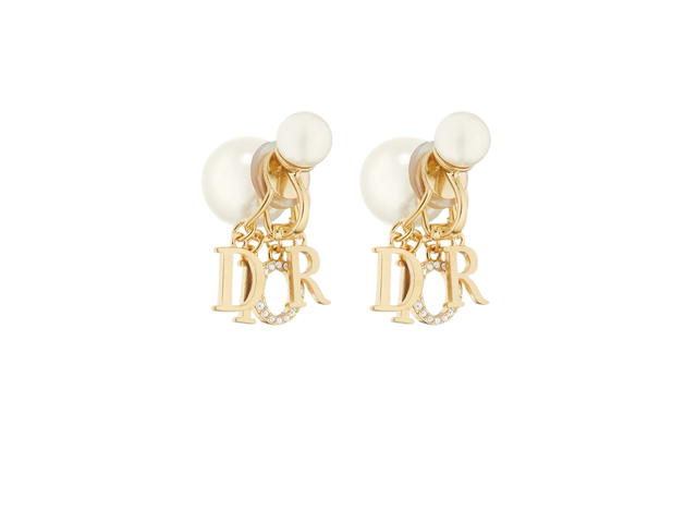 Dior Dior Tribales Clip-On Earrings In Gold-Finish Metal, White Resin Pearls and White Crystals - view 1