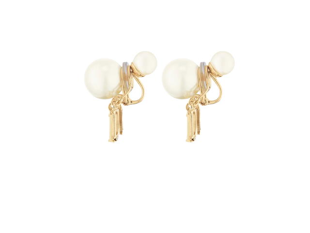 Dior Dior Tribales Clip-On Earrings In Gold-Finish Metal, White Resin Pearls and White Crystals - view 2