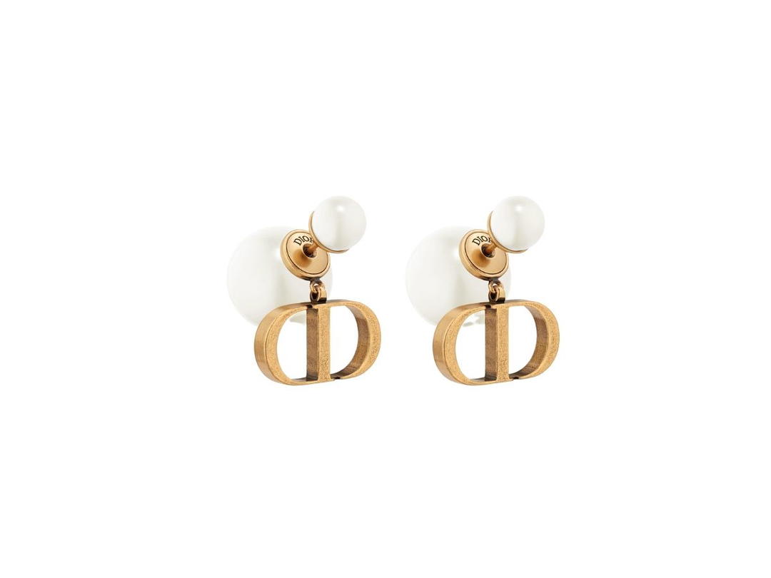 Dior Dior Tribales Earrings In Antique Gold-Finish Metal With White Resin Pearls
