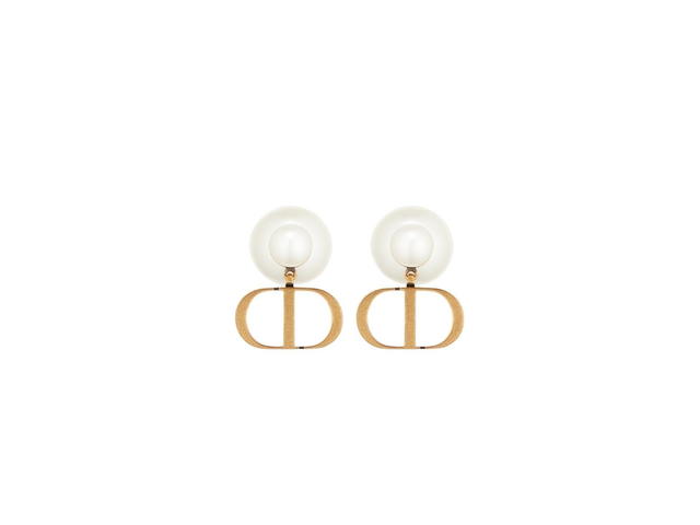 Dior Dior Tribales Earrings In Antique Gold-Finish Metal With White Resin Pearls - view 2