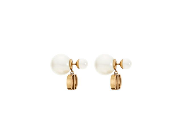 Dior Dior Tribales Earrings In Antique Gold-Finish Metal With White Resin Pearls - view 3