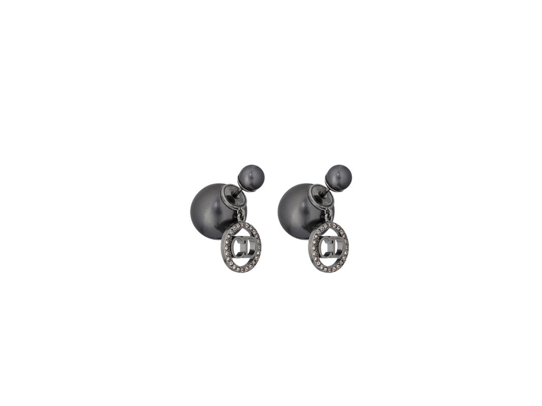 Dior Dior Tribales Earrings In Black-Finish Metal With Black Resin Pearls And Black-Tone Crystals