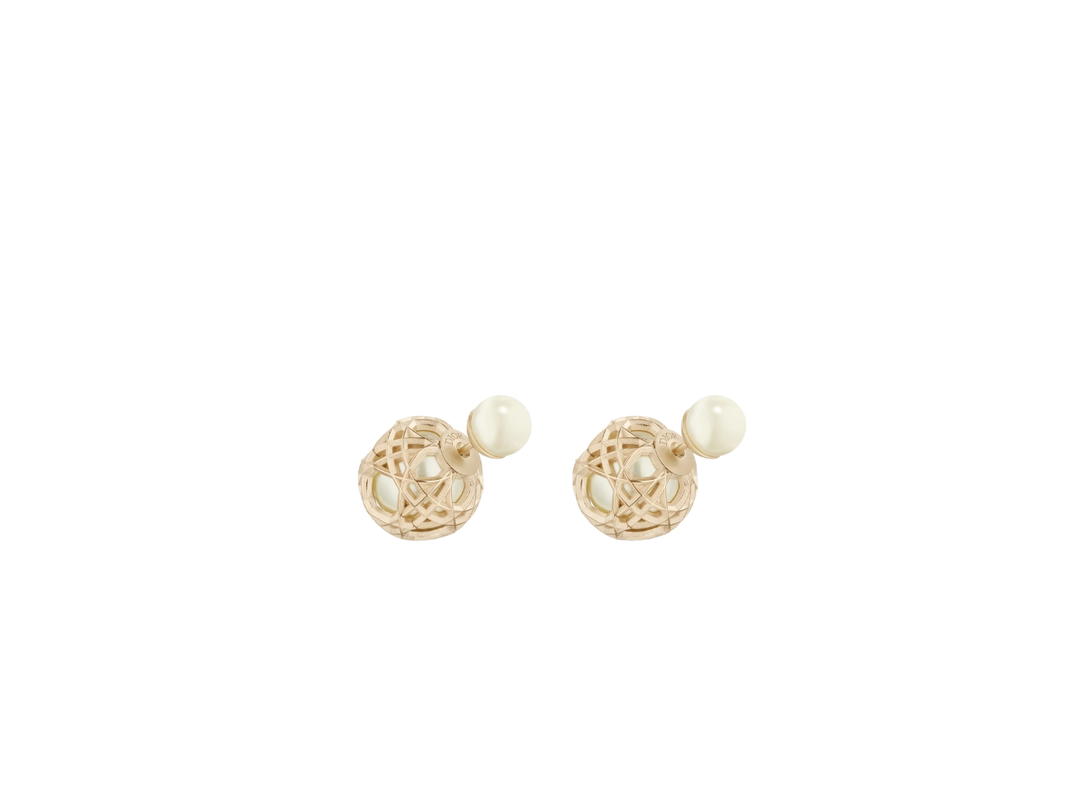 Dior Dior Tribales Earrings In Cannage Gold-Finish Metal And White Resin Pearls
