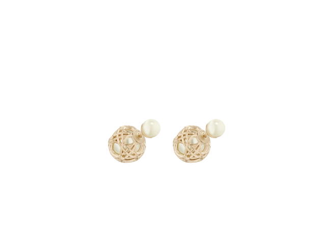 Dior Dior Tribales Earrings In Cannage Gold-Finish Metal And White Resin Pearls - view 1
