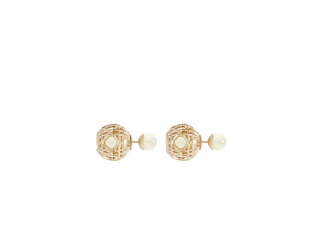 Dior Dior Tribales Earrings In Cannage Gold-Finish Metal And White Resin Pearls - view 2