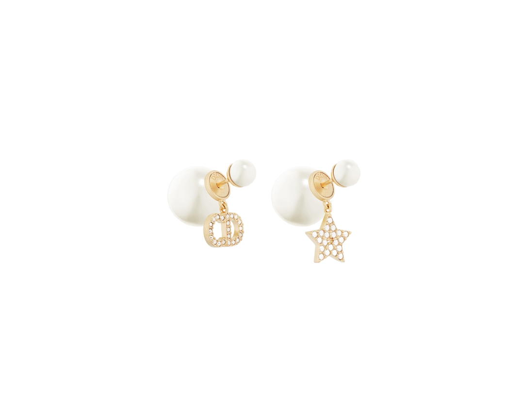 Dior Dior Tribales Earrings In CD And Star Charm Gold-Finish Metal With White Resin Pearls And Silver-Tone Crystals