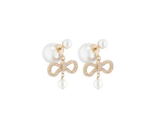 Dior Tribales Earrings In Champagne-Finish Metal With White Resin Pearls And Silver-Tone Crystals