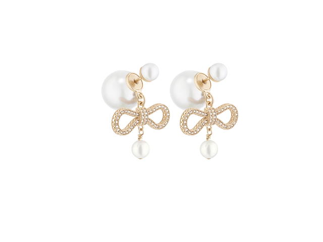 Dior Dior Tribales Earrings In Champagne-Finish Metal With White Resin Pearls And Silver-Tone Crystals - view 1