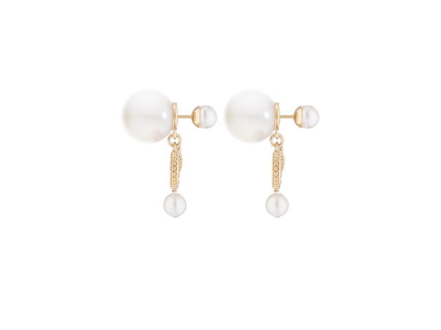 Dior Dior Tribales Earrings In Champagne-Finish Metal With White Resin Pearls And Silver-Tone Crystals - view 2