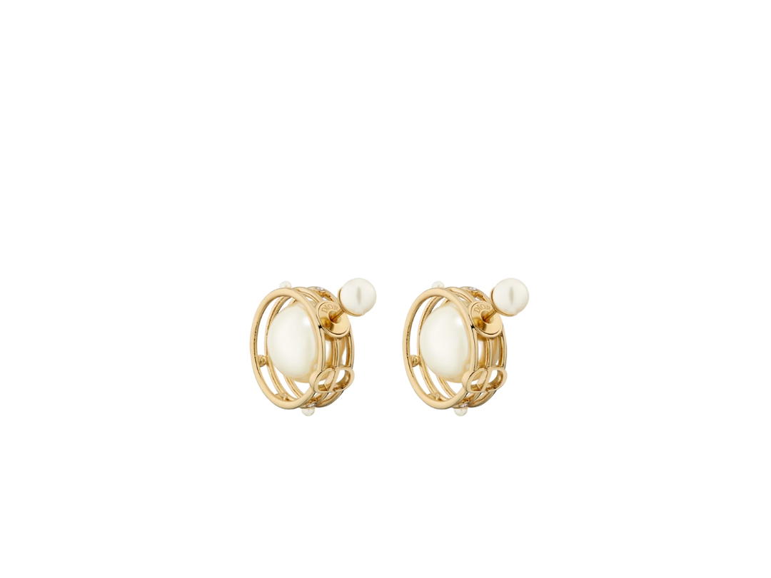 Dior Dior Tribales Earrings In D-Backstage Details Gold-Finish Metal With White Resin Pearls And Silver-Tone Crystals