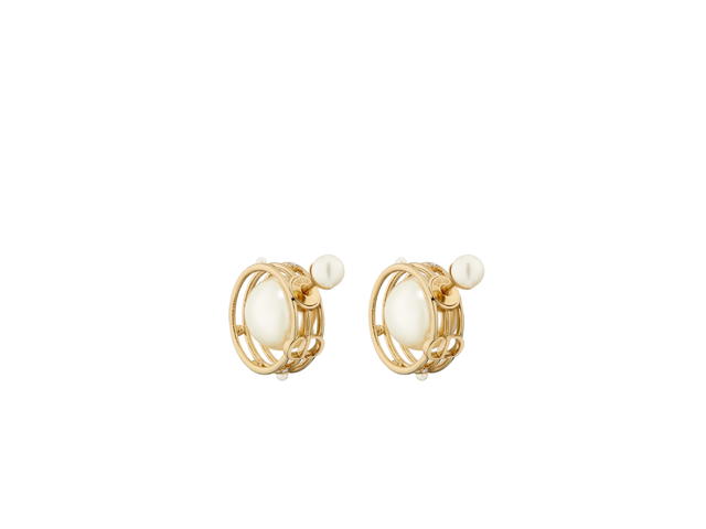 Dior Dior Tribales Earrings In D-Backstage Details Gold-Finish Metal With White Resin Pearls And Silver-Tone Crystals - view 1