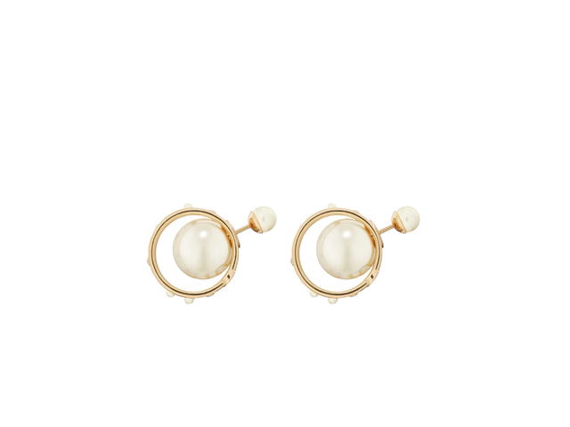 Dior Dior Tribales Earrings In D-Backstage Details Gold-Finish Metal With White Resin Pearls And Silver-Tone Crystals - view 2