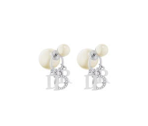 Buy Dior Tribales Earrings In D.I.O.R. Signature Silver-Finish Metal With White Resin Pearls And White Crystals at Sasom – Authentic and Ready to Ship