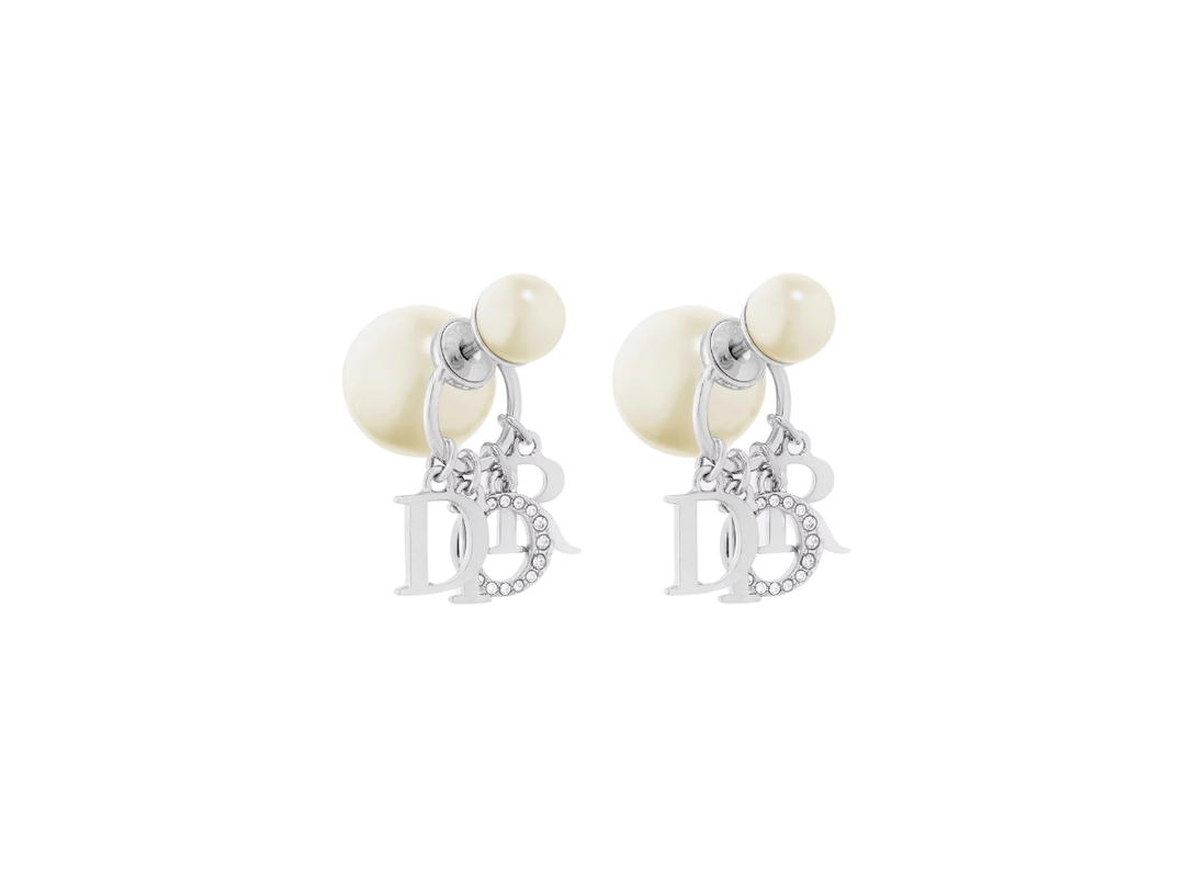 Dior Dior Tribales Earrings In D.I.O.R. Signature Silver-Finish Metal With White Resin Pearls And White Crystals