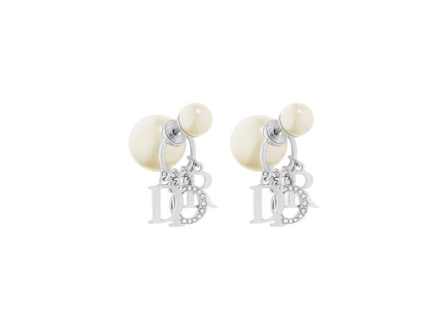 Dior Dior Tribales Earrings In D.I.O.R. Signature Silver-Finish Metal With White Resin Pearls And White Crystals - view 1