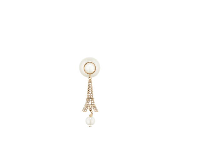 Dior Dior Tribales Earrings In Eiffel Tower Charm Gold-Finish Metal And White Resin Pearls - view 2
